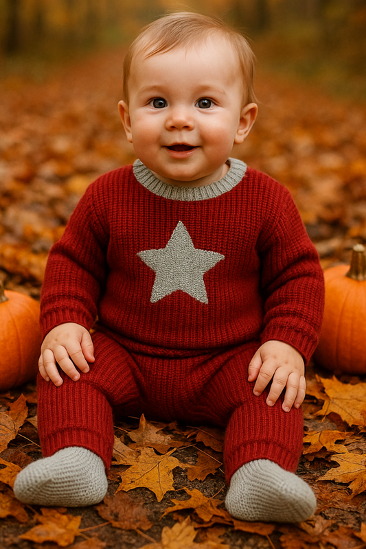FS Baby - Gebreid Babysetje met Ster – Bordeaux Rood