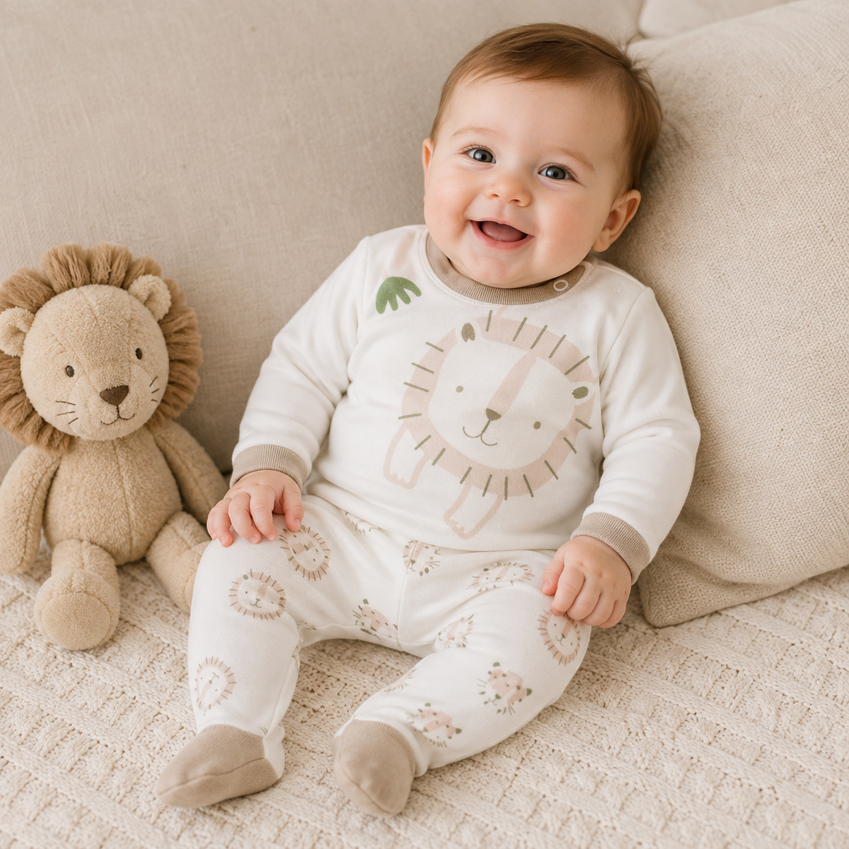 FS Baby - Babyset Leeuw – 2-delig Velours Setje met Voetjes