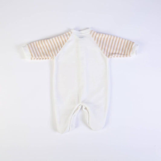 FS Baby -kruippakje met Beertje – Beige & Wit Gestreept