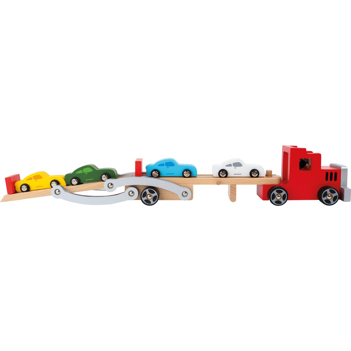 Houten Autotransporter met 4 Auto’s | Speelgoed Vrachtwagen voor Kinderen