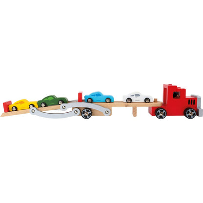 Houten Autotransporter met 4 Auto’s | Speelgoed Vrachtwagen voor Kinderen