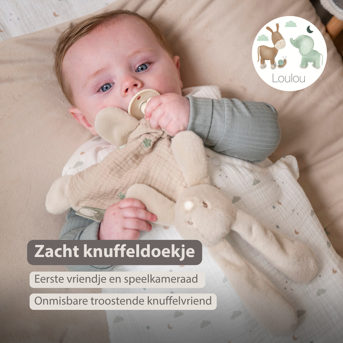 LouLou Mini Comforter Rabbit - Baby Blanket - 25 cm - Sand