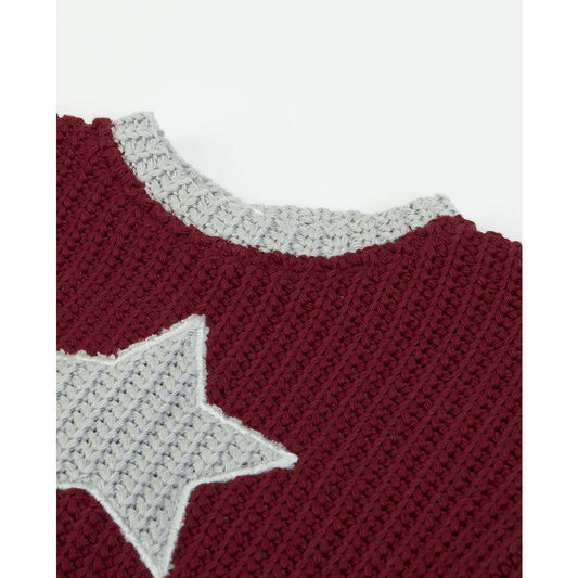 FS Baby - Gebreid Babyrompertje met Sterren – bordeaux Rood