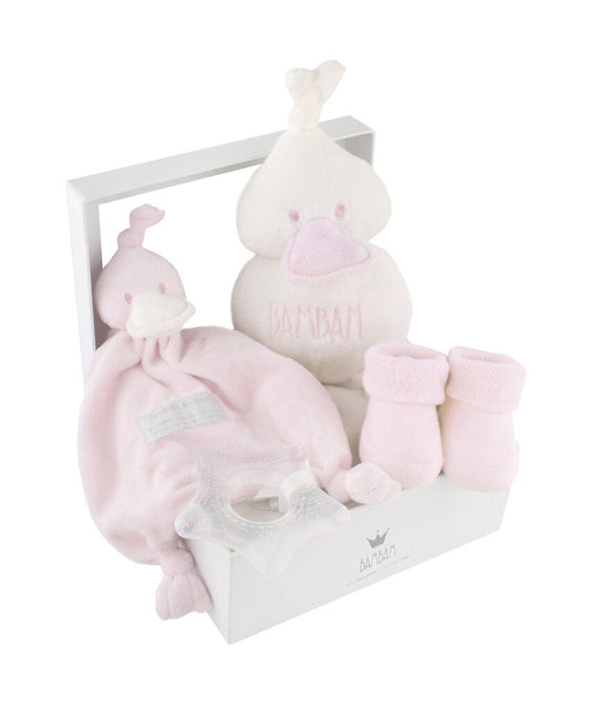 BamBam Cadeaubox Little Duck Dreams, bijtring, sokjes - Roze - Baby cadeau
