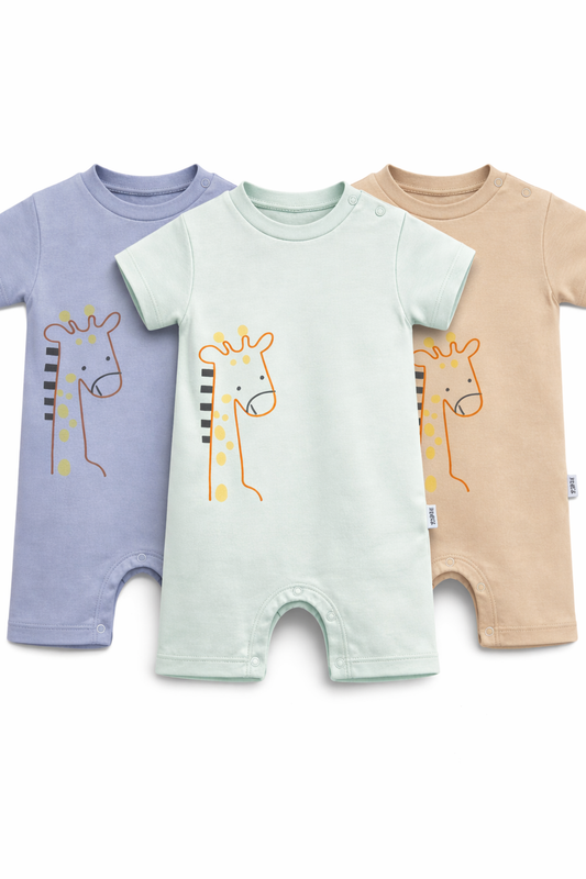 Babyromper met giraffenprint | Zachte katoenen body, 3 kleuren