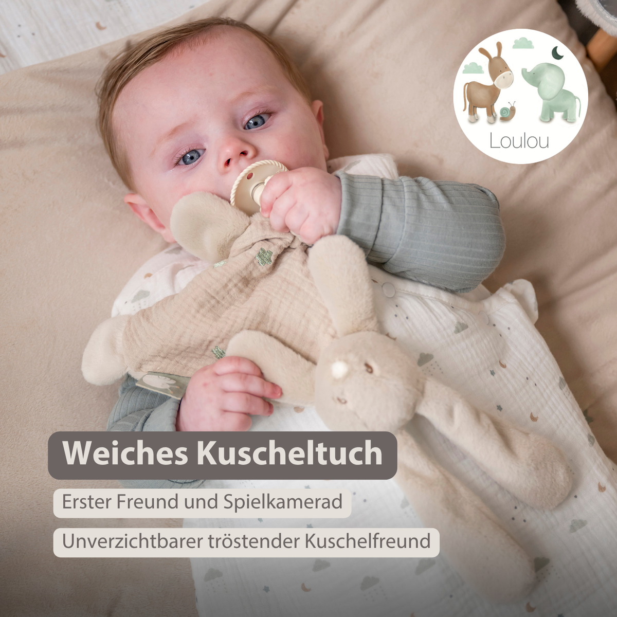 LouLou Mini Comforter Rabbit - Baby Blanket - 25 cm - Sand