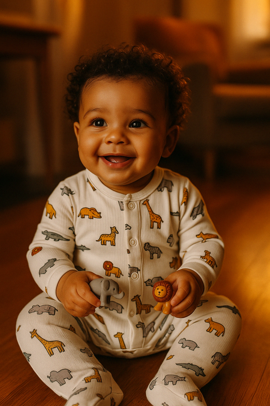 Geribbelde romper met Safari Design, biologisch katoen