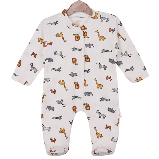Geribbelde romper met Safari Design, biologisch katoen