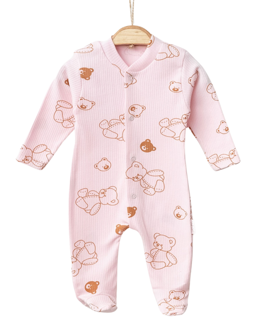 Berenprint Roze Romper – Lange Mouwen Babymeisjes Romper 3/6M