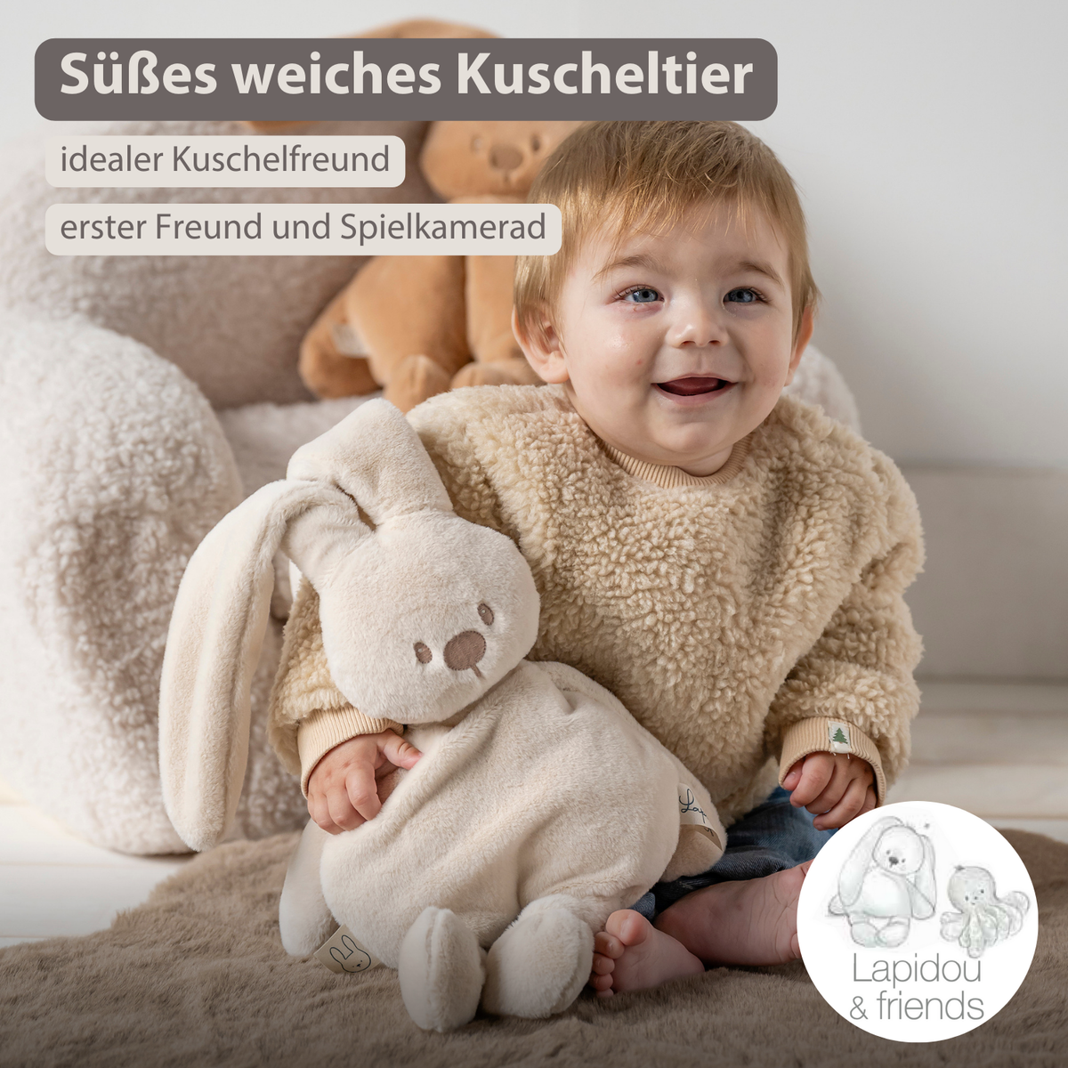 Lapidou Cuddly Rabbit - 30 cm - Soft Baby Plush - Sand