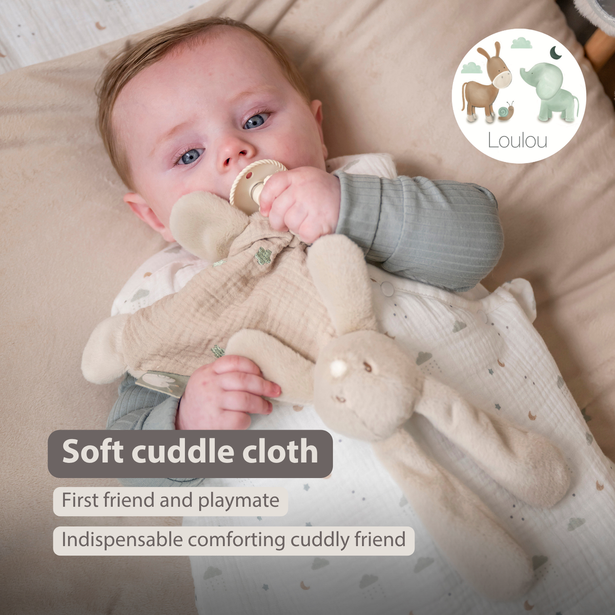 LouLou Mini Comforter Rabbit - Baby Blanket - 25 cm - Sand