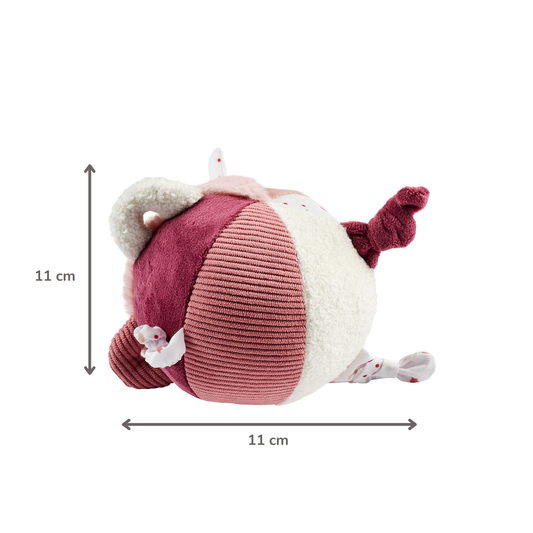 Nattou Lapidou Plush Ball 11 cm - Zachte Activiteitenbal – Ontdekken, voelen & spelen- roze