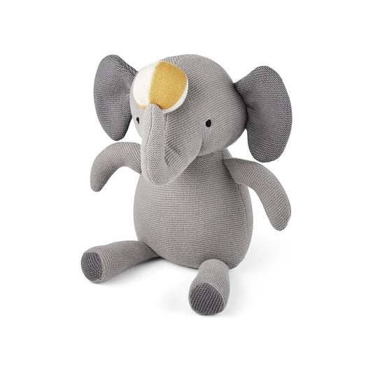 Nuuroo Teddy Olifant Knuffel – Biologisch Katoen – Gebreide Babyknuffel – Grijs & Geel