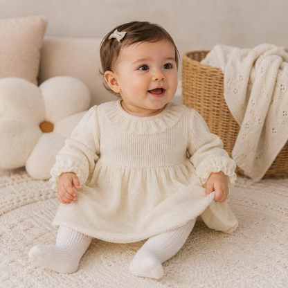 FS Baby - Feestelijk Babyjurkje Ecru – Lange Mouwen met Tule & Subtiele Glitter