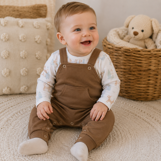 FS Baby - Baby Kledingset 2-delig – Bruine Salopette & Shirt met Bosdieren