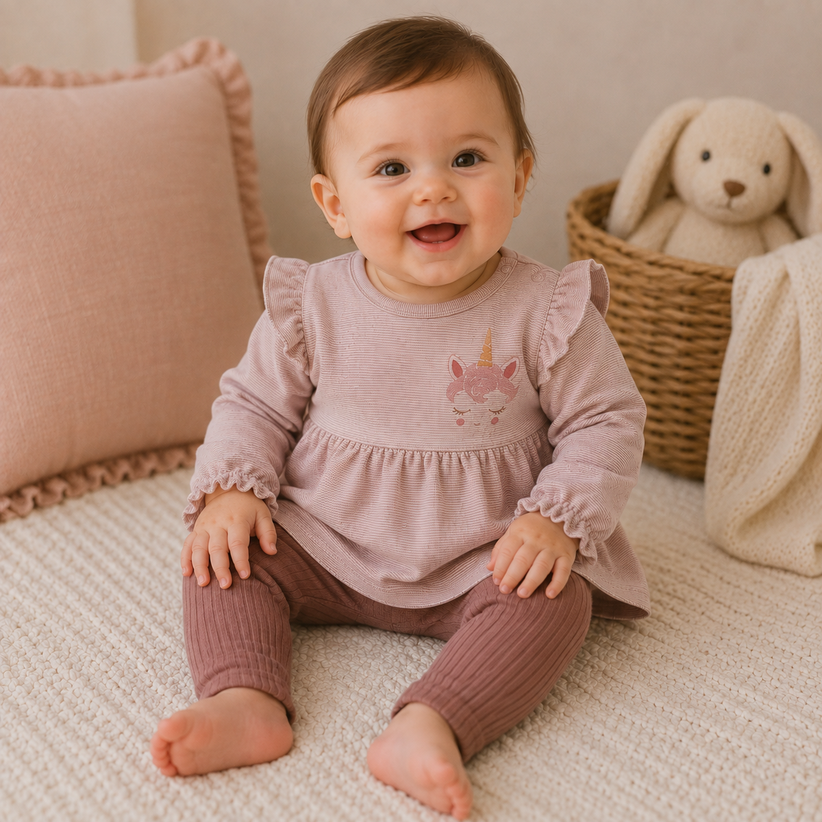 FS Baby - 2-delige Baby Meisjes Set – Roze T shirtje  & Geribbelde Legging