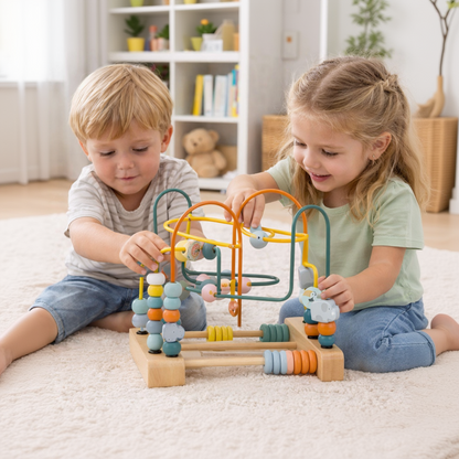 Houten kralendoolhof Safari | Educatief Motoriekspeelgoed voor Baby’s & Peuters