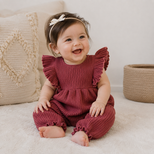 FS Baby - Gebreide Baby Jumpsuit met Ruffles – Oudroze