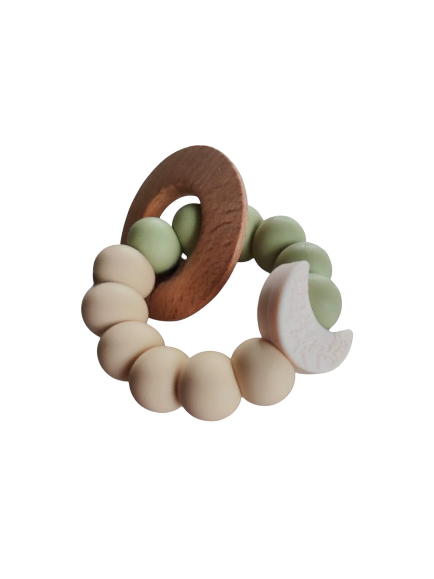 Bijtring: Groen/Beige Maan