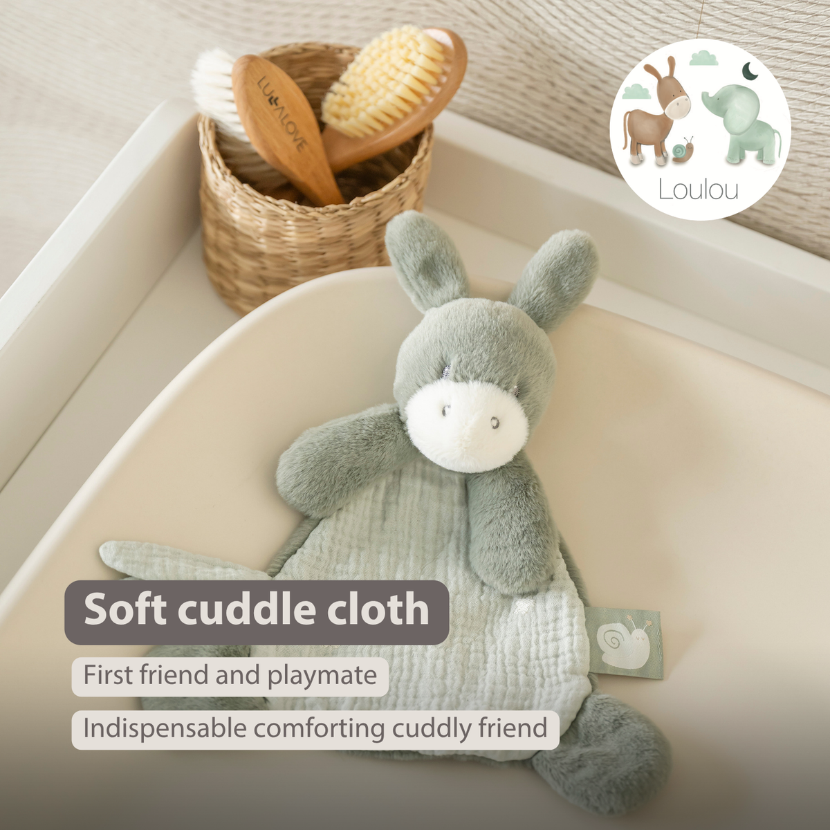 LouLou Mini Comforter Donkey - Baby Blanket
 - 25 cm - Linden Green