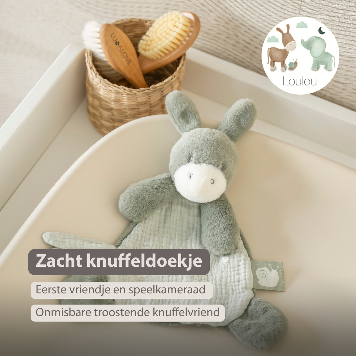 LouLou Mini Comforter Donkey - Baby Blanket
 - 25 cm - Linden Green