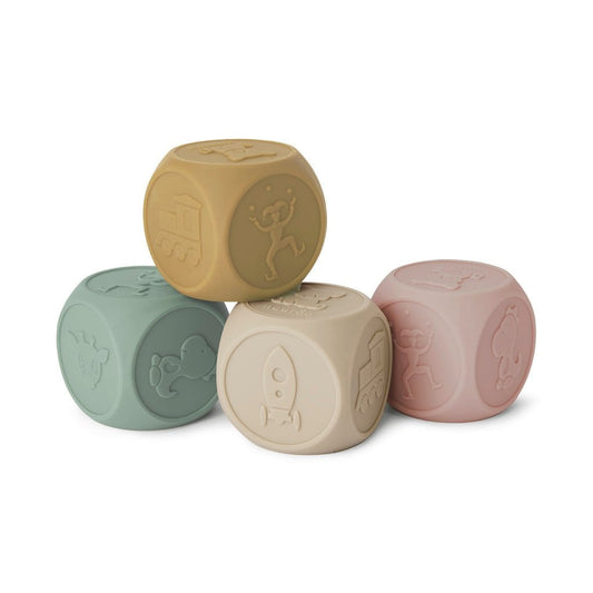Nuuroo Siliconen Dobbelstenen Set (4 Stuks) – Zachte Educatieve Speeldobbelstenen voor Baby's