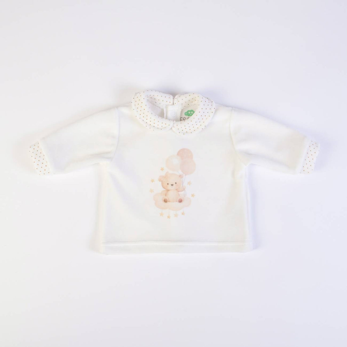FS Baby - 2-delig Velours Babysetje Beer met Ballonnen – Shirt met Kraag & Broek met Voetjes