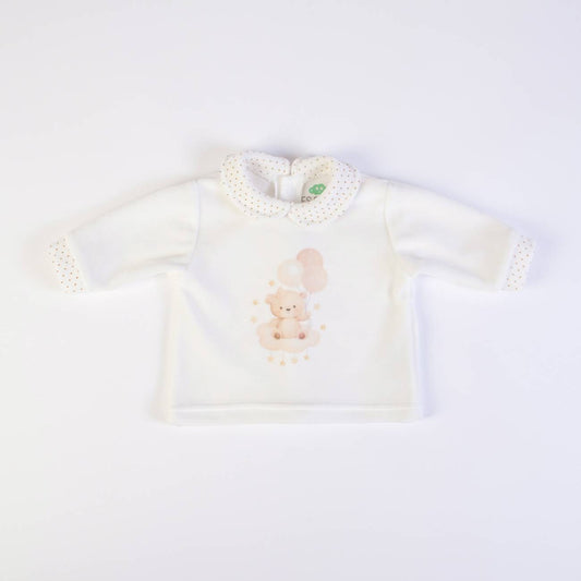 FS Baby - 2-delig Velours Babysetje Beer met Ballonnen – Shirt met Kraag & Broek met Voetjes