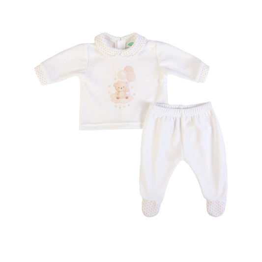 FS Baby - 2-delig Velours Babysetje Beer met Ballonnen – Shirt met Kraag & Broek met Voetjes
