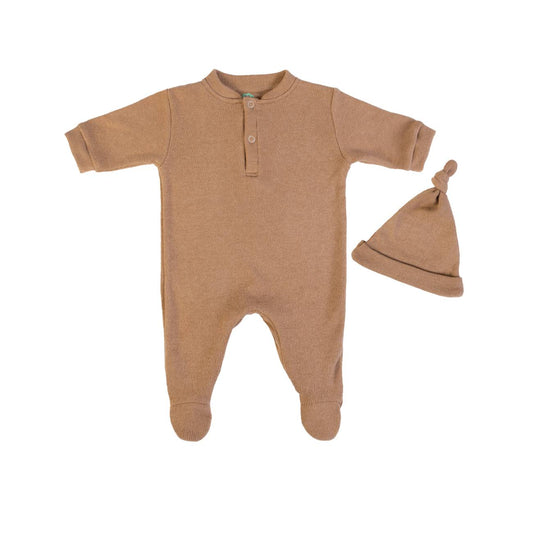 FS Baby Gebreide Babyset Bruin – Babygrow met Bijpassend Mutsje