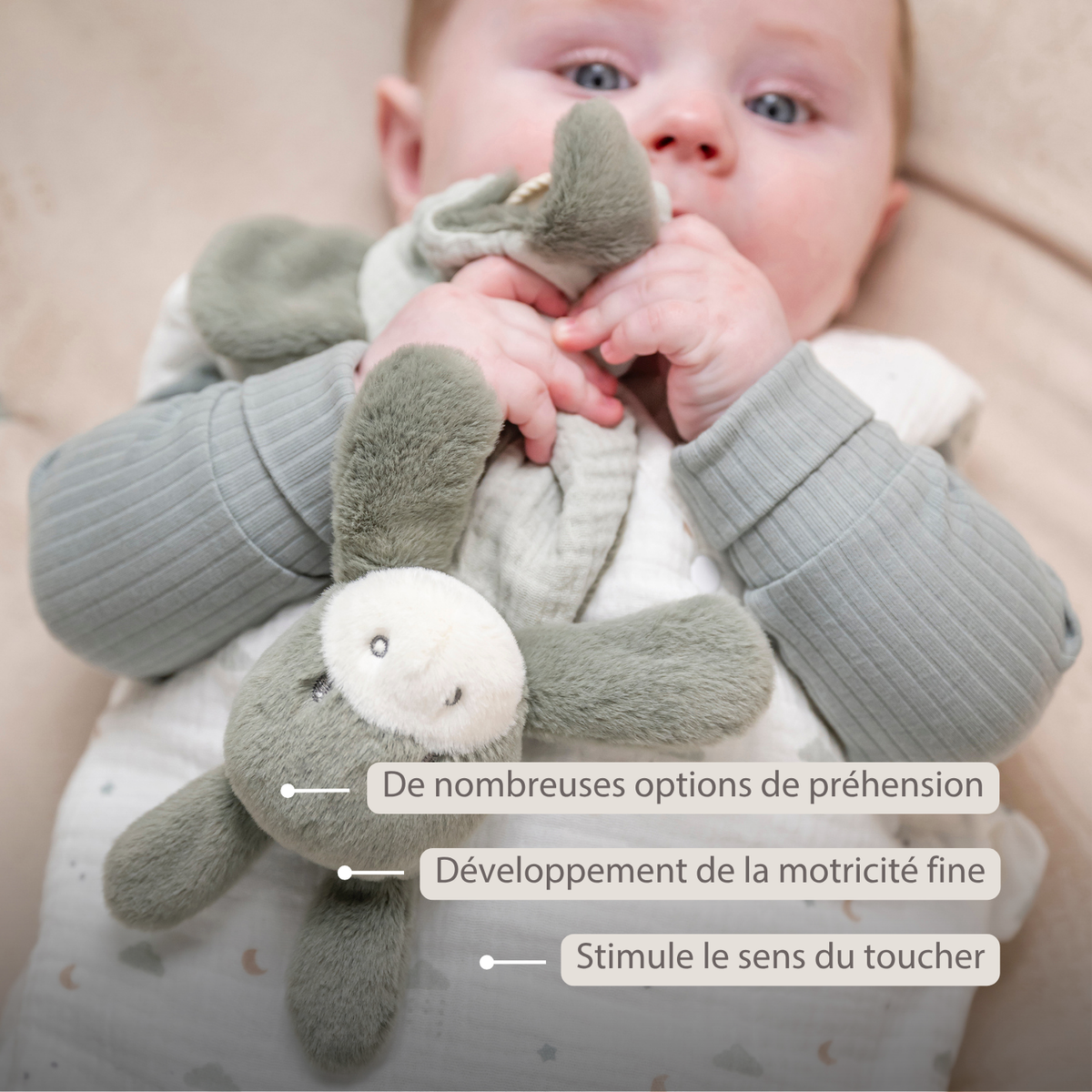 LouLou Mini Comforter Donkey - Baby Blanket
 - 25 cm - Linden Green