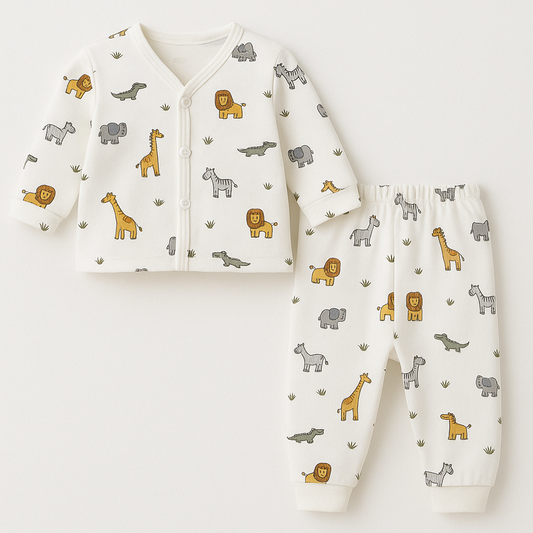 Safari Gedrukt Pyjamaset - Unisex Biologisch Katoenen Pyjama