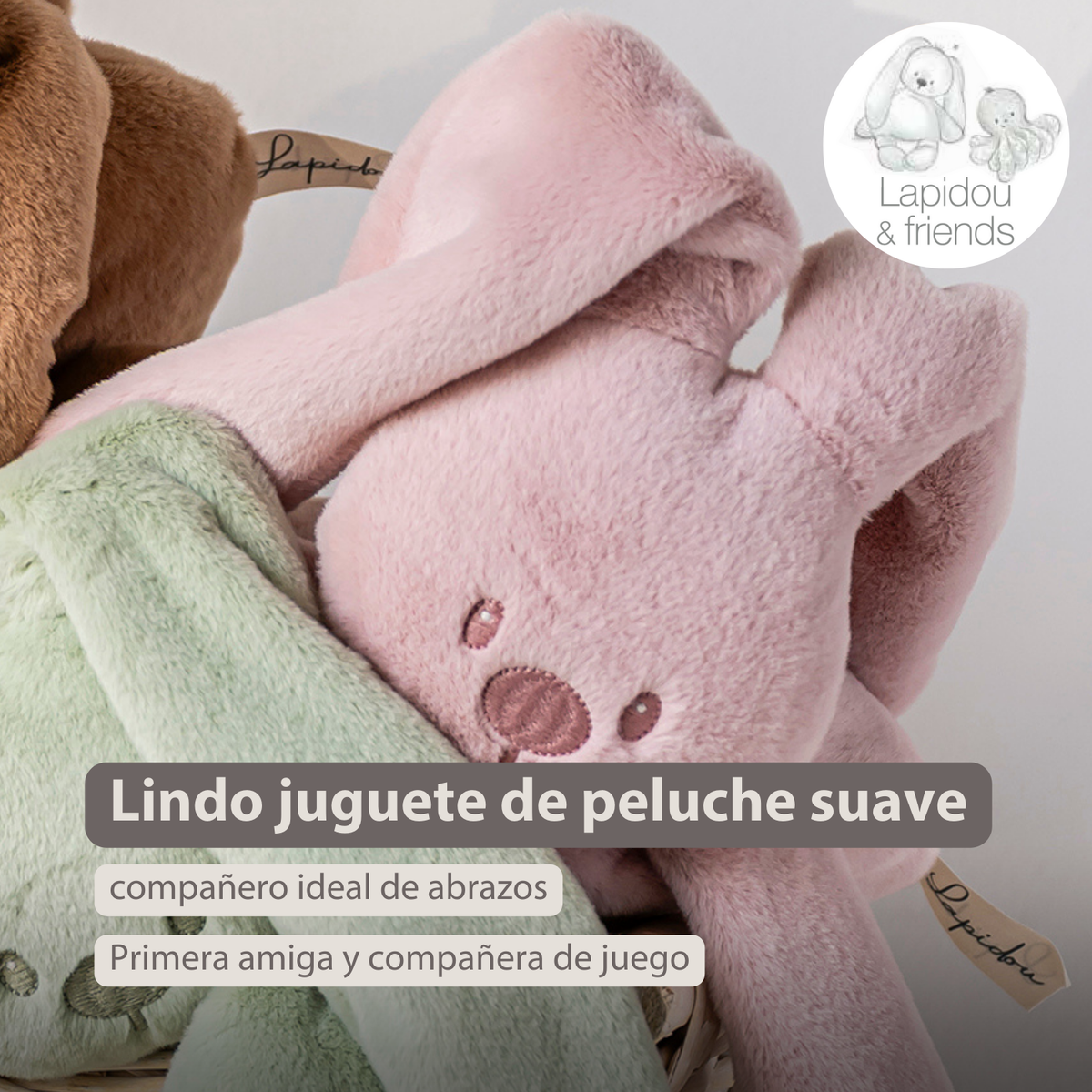 Nattou LAPIDOU Knuffel - Konijn - 30 cm - Licht roze
