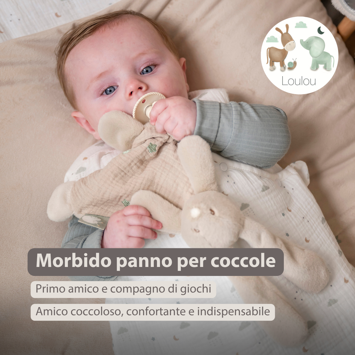 LouLou Mini Comforter Rabbit - Baby Blanket - 25 cm - Sand