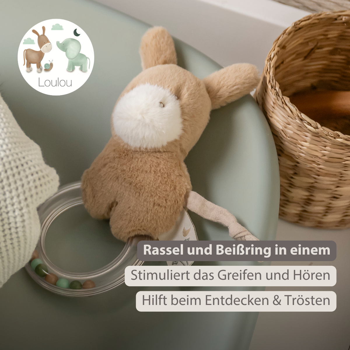 LouLou Rattle Donkey - 15 cm - Light Caramel