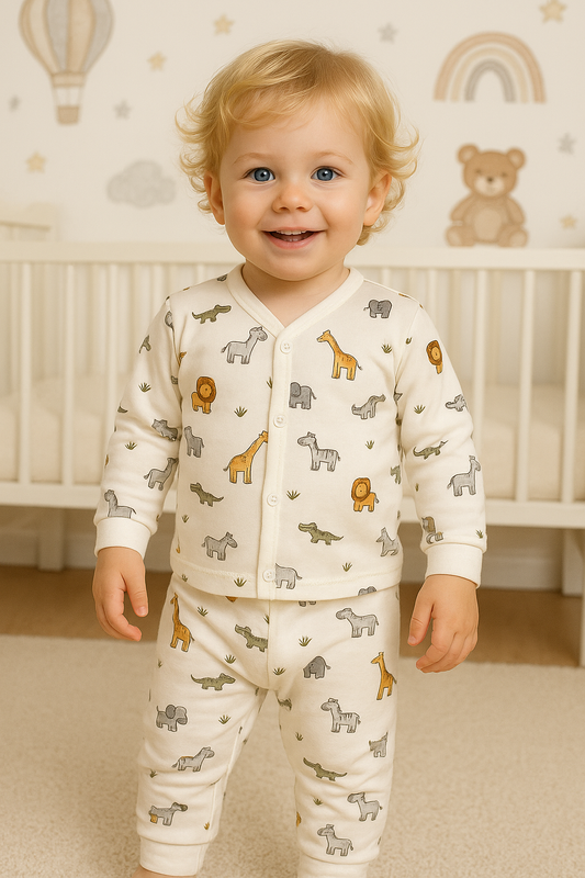 Safari Gedrukt Pyjamaset - Unisex Biologisch Katoenen Pyjama