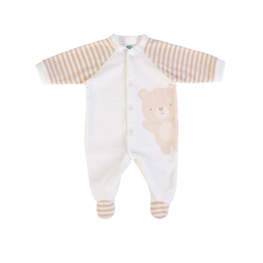 FS Baby -kruippakje met Beertje – Beige & Wit Gestreept