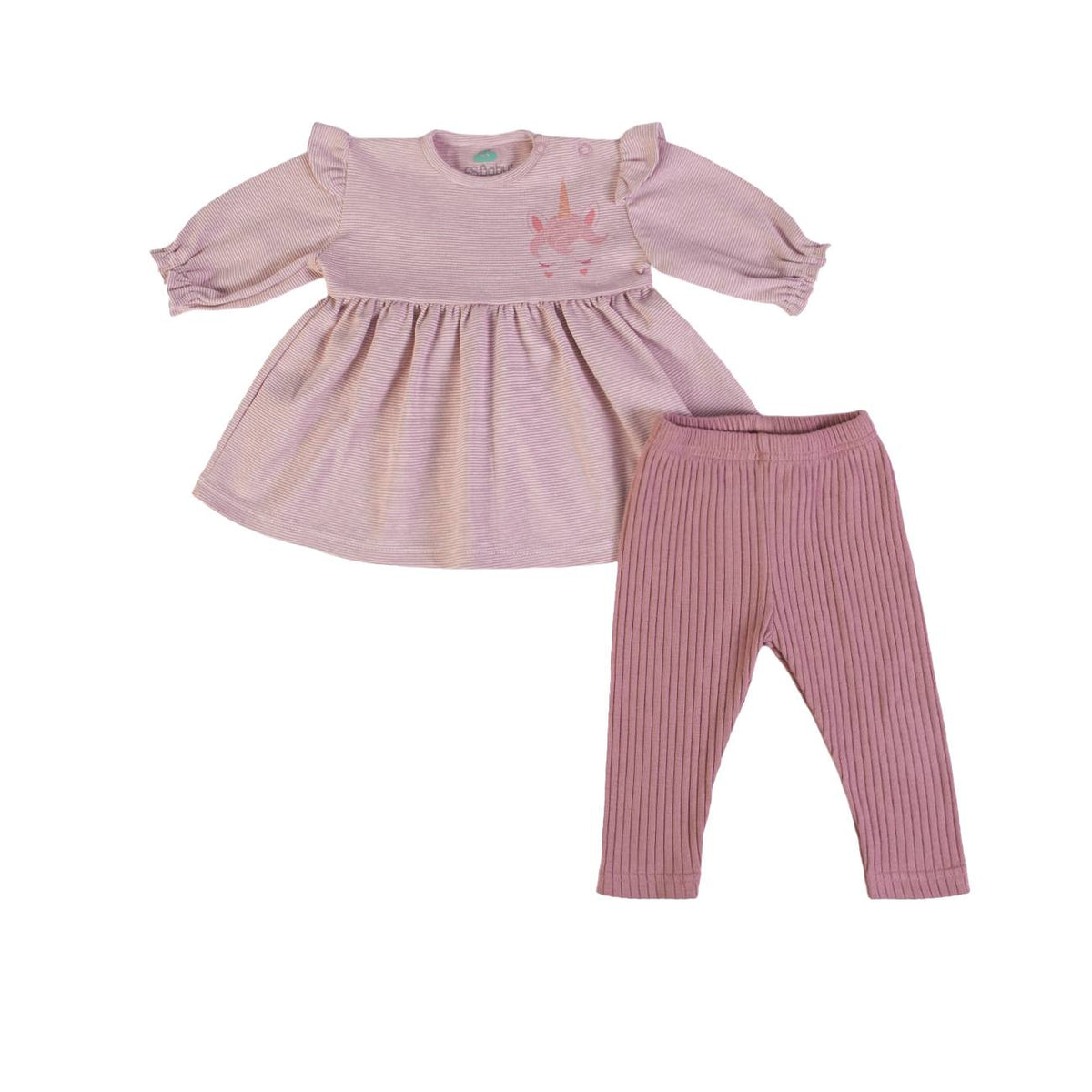FS Baby - 2-delige Baby Meisjes Set – Roze T shirtje  & Geribbelde Legging