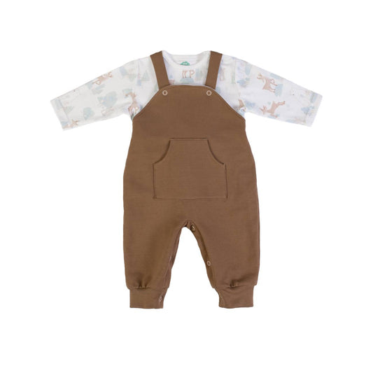 FS Baby - Baby Kledingset 2-delig – Bruine Salopette & Shirt met Bosdieren