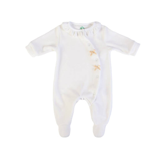 FS Baby - Baby kruippakje Velours Wit – Met Kraagje & Strikjes