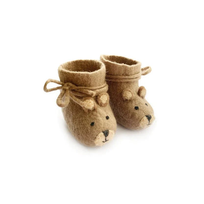 Babyslofjes Beer – Vilten Babyschoentjes – Fairmade – Unisex – Maat 9 cm – Bruin