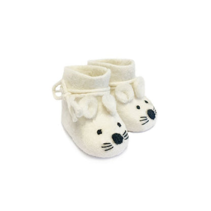 Babyslofjes Muis – Vilten Babyschoentjes – Fairmade – Unisex – Maat 9 cm – Wit/ Créme