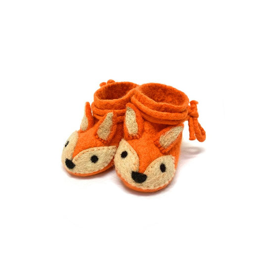 Babyslofjes Vos – Vilten Babyschoentjes – Fairmade – Unisex – Maat 9 cm – Beige/Bruin
