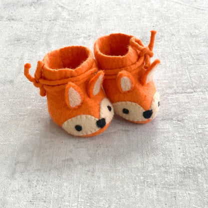 Babyslofjes Vos – Vilten Babyschoentjes – Fairmade – Unisex – Maat 9 cm – Beige/Bruin